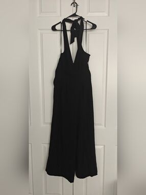 Donna Karan Black Halter Jumpsuit with Tie Neck, Size 12